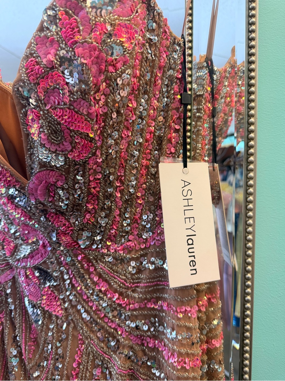 NWT Ashley Lauren 4500 Strapless Pink/Nude Sz 6 Embellished Sequin Mini Dress - Picture 3 of 3